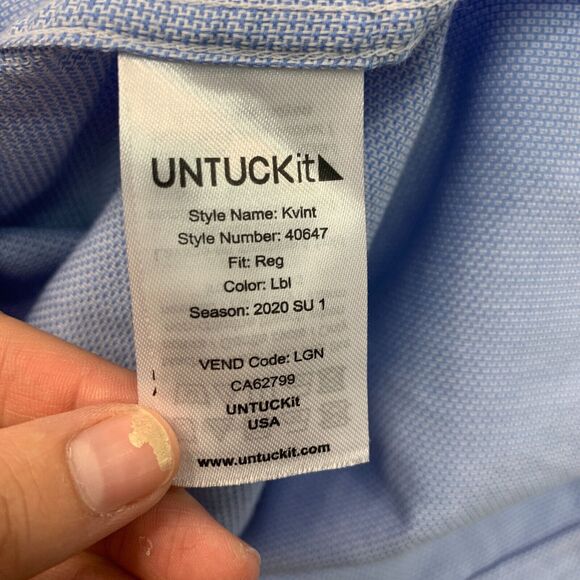 UNTUCKit Kvint Shirt Mens XL Extra Large Blue Cotton Chest Pocket Button Up - Picture 9 of 12